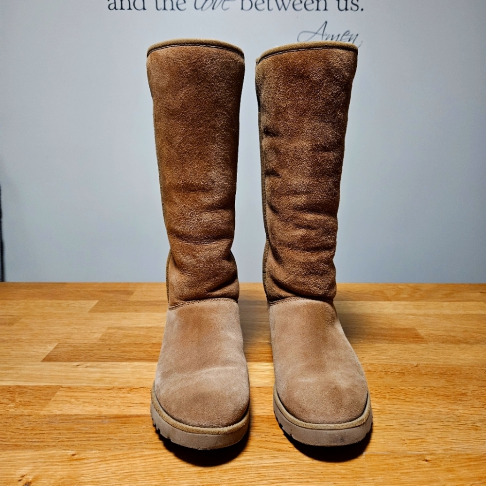 Ugg Kara Chestnut Demi Wedge Classic Tall And Slim Boots Twinface And Suede View 6